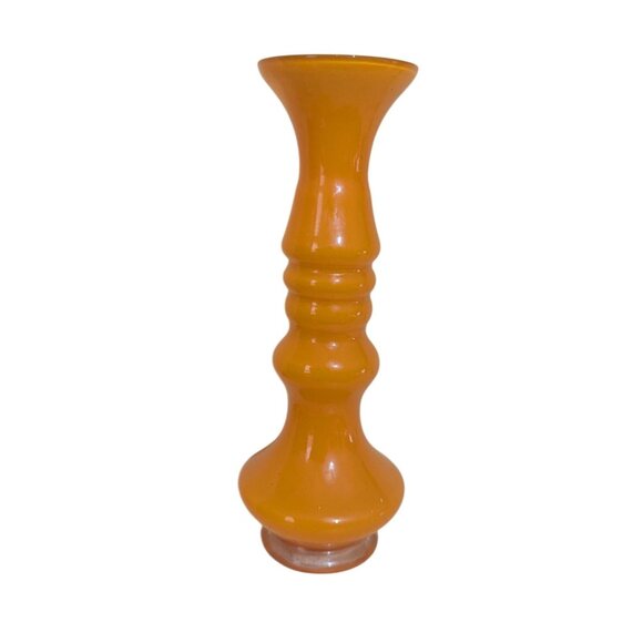 Vintage Orange Art Glass Vase Retro Mid-Century Modern Hand-Blown 8" Unique Deco - Picture 1 of 7